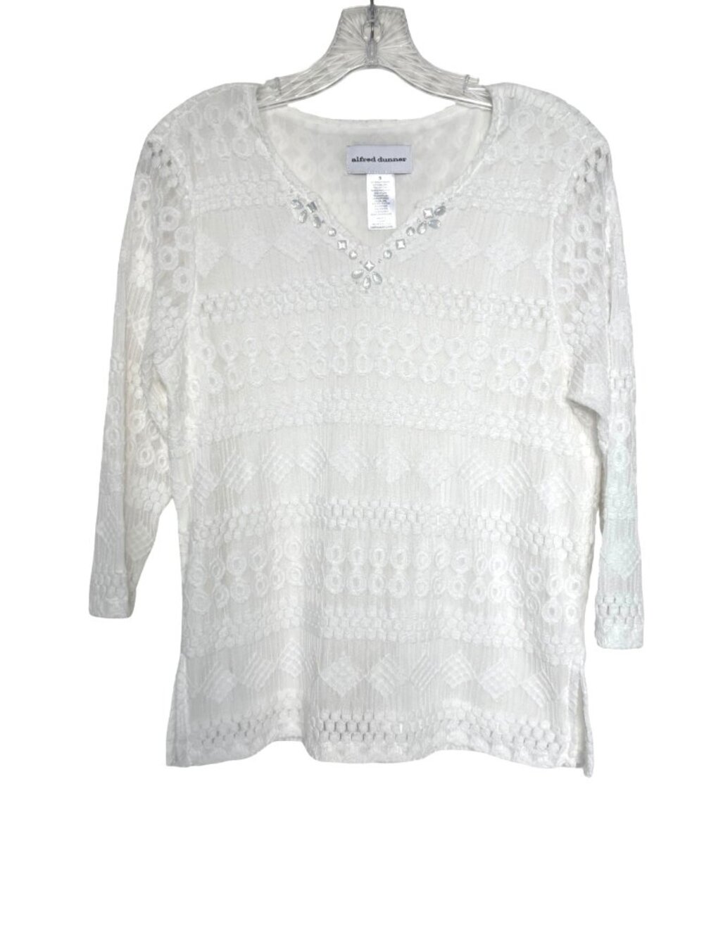Alfred Dunner Top Sz Small 3/4 Sleeve White
